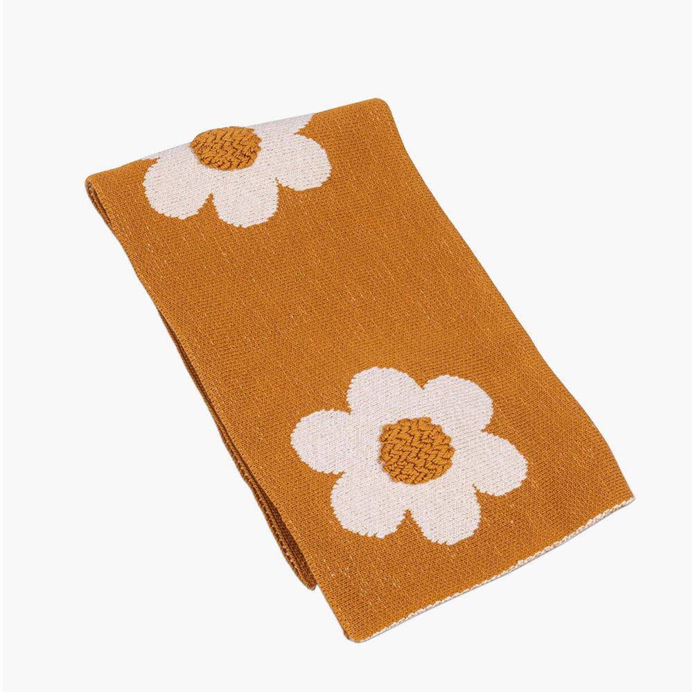 mustard baby blanket with daisy flowers