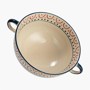 geometric stoneware two handle bowl