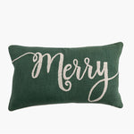 Merry Embroidered Lumbar Pillow - Green