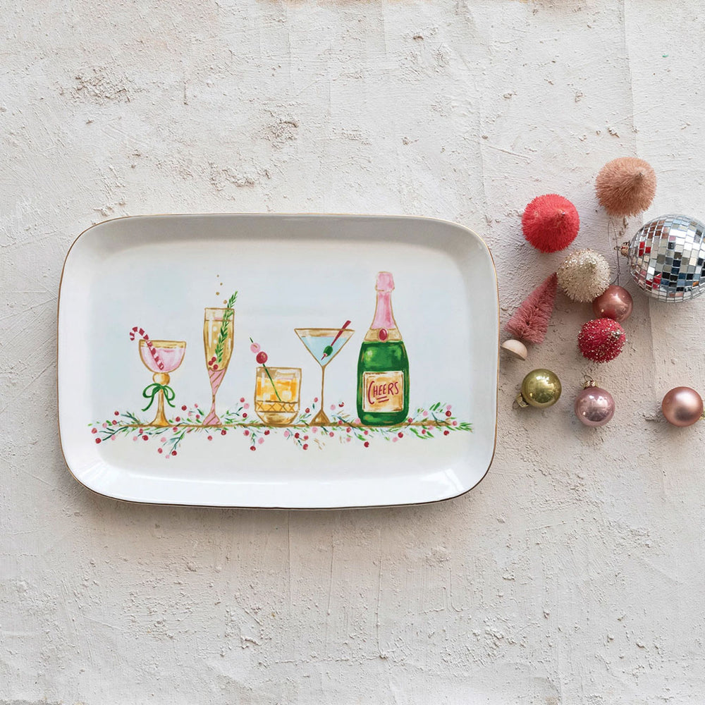 Holiday Cocktails Stoneware Platter