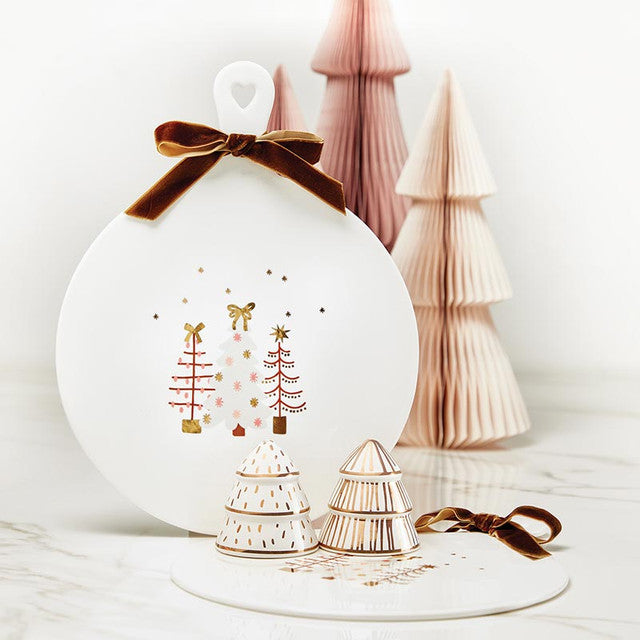 Holiday Ceramic Cheese Tray - Trees