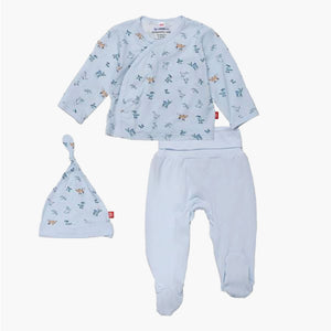 three piece blue animal baby kimono