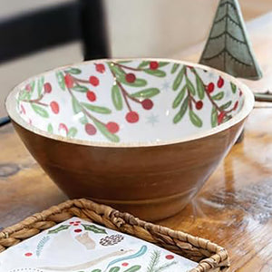 Winter Berry & Holly Mango Wood Bowl