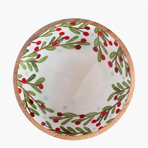 Winter Berry & Holly Mango Wood Bowl
