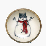 Enameled Wood Bowl with Snowman and Bird