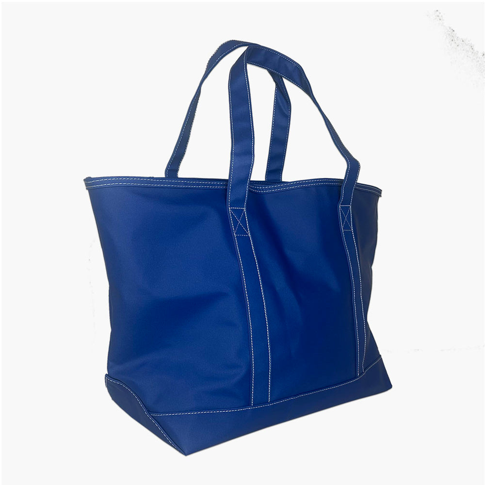 blue waxed canvas tote