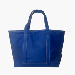 blue waxed canvas tote