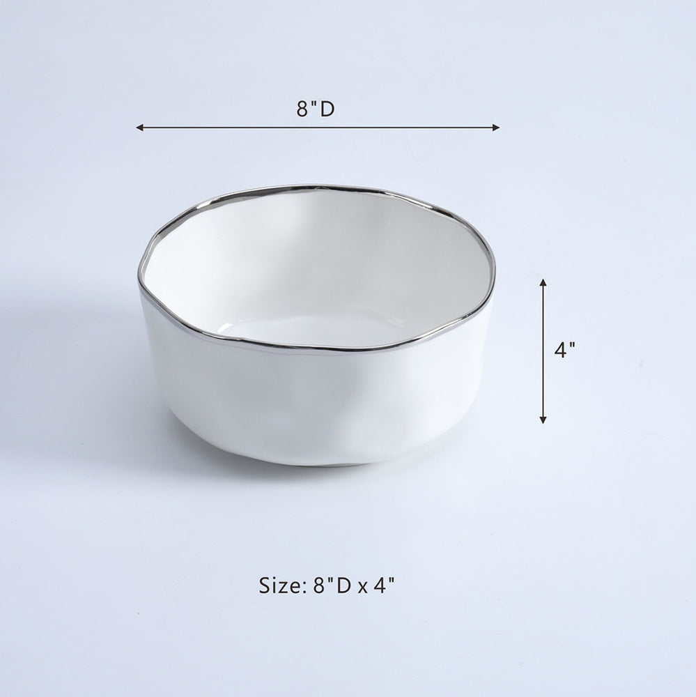 Medium White Bowl with Silver Edge