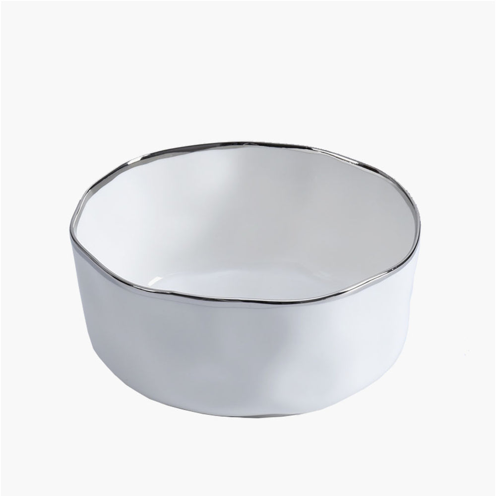 Medium White Bowl with Silver Edge
