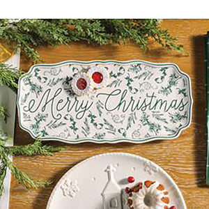 Merry Christmas Green Toile Tray
