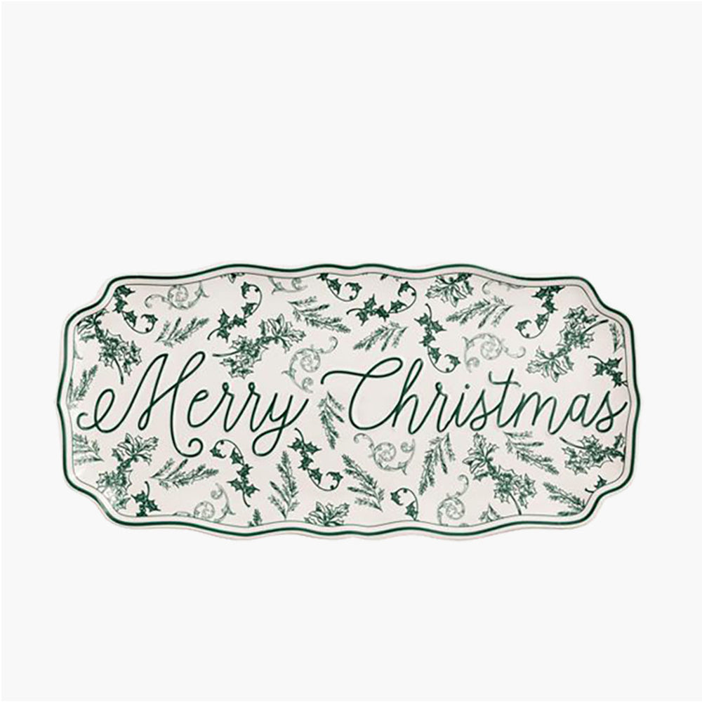 Merry Christmas Green Toile Tray