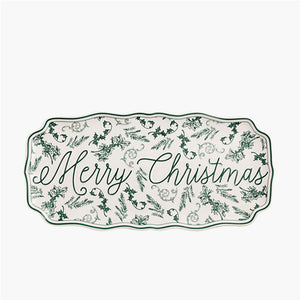 Merry Christmas Green Toile Tray