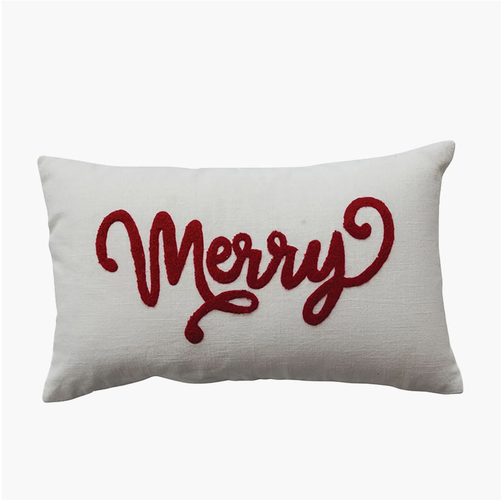 Merry Embroidered Lumbar Pillow