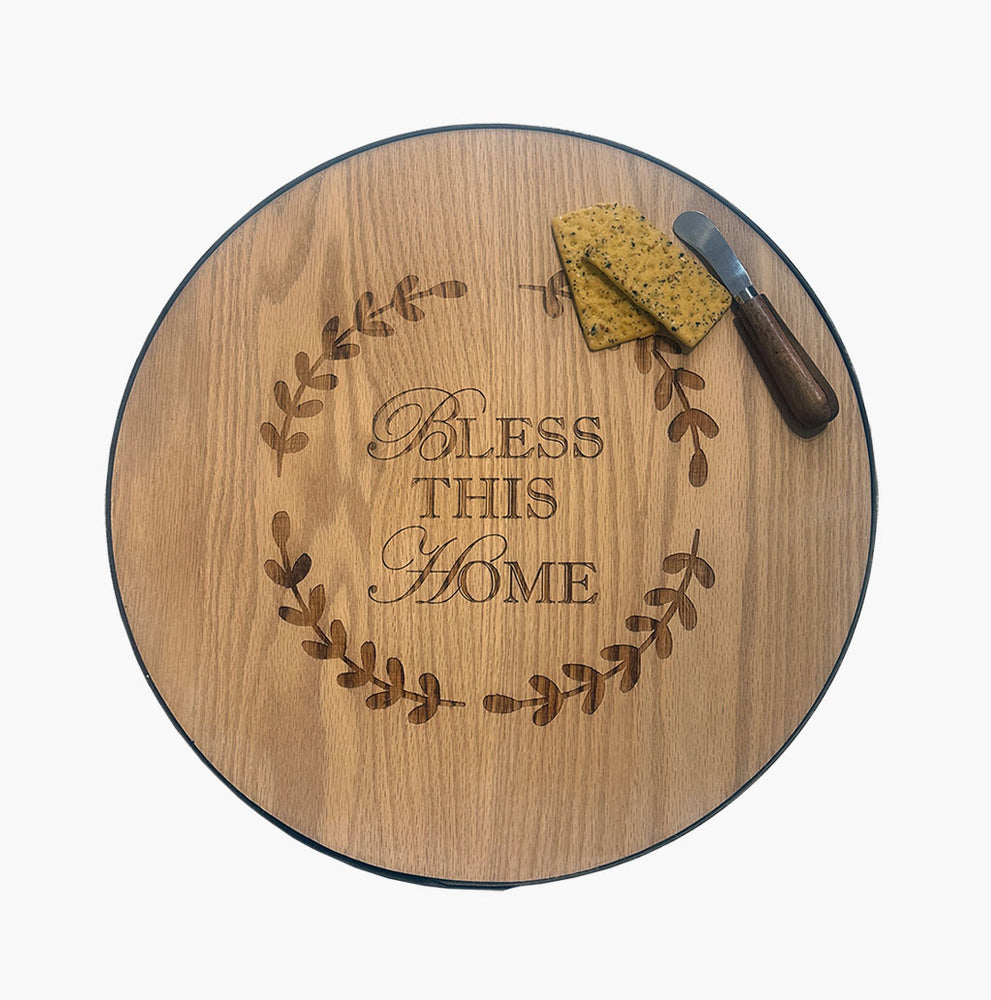 Oak Wine Barrel Lazy Susan - Bless this Home