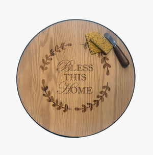 Oak Wine Barrel Lazy Susan - Bless this Home