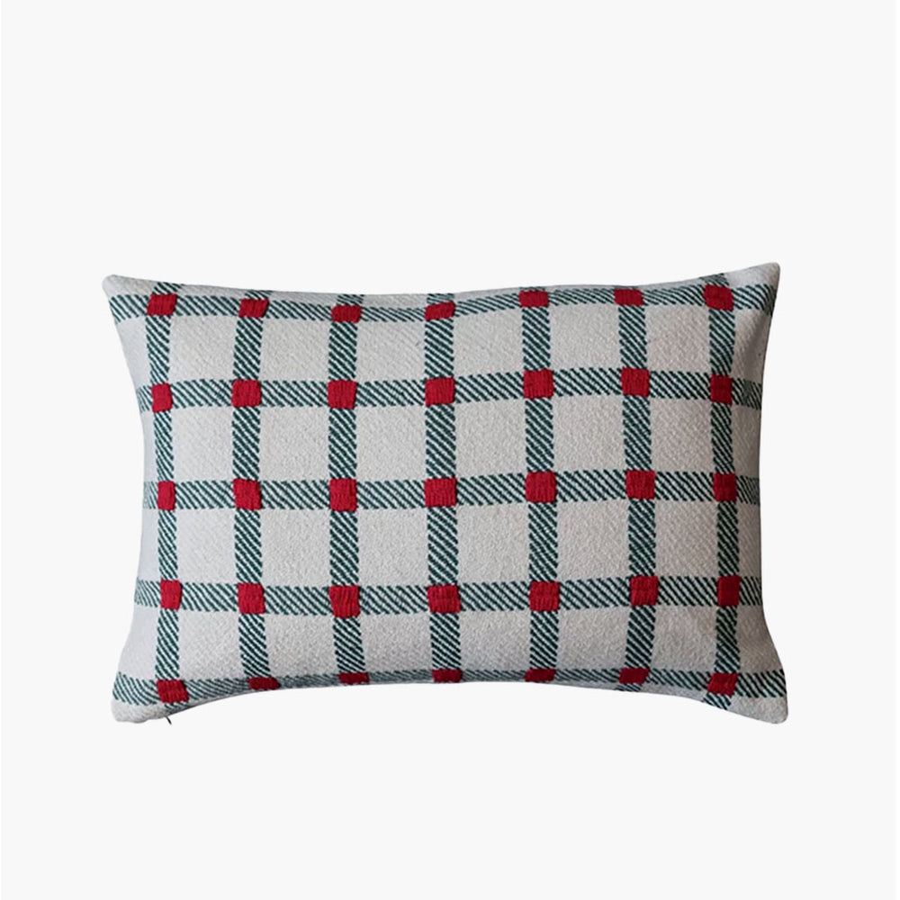 Natural, Green & Red Plaid Lumbar Pillow