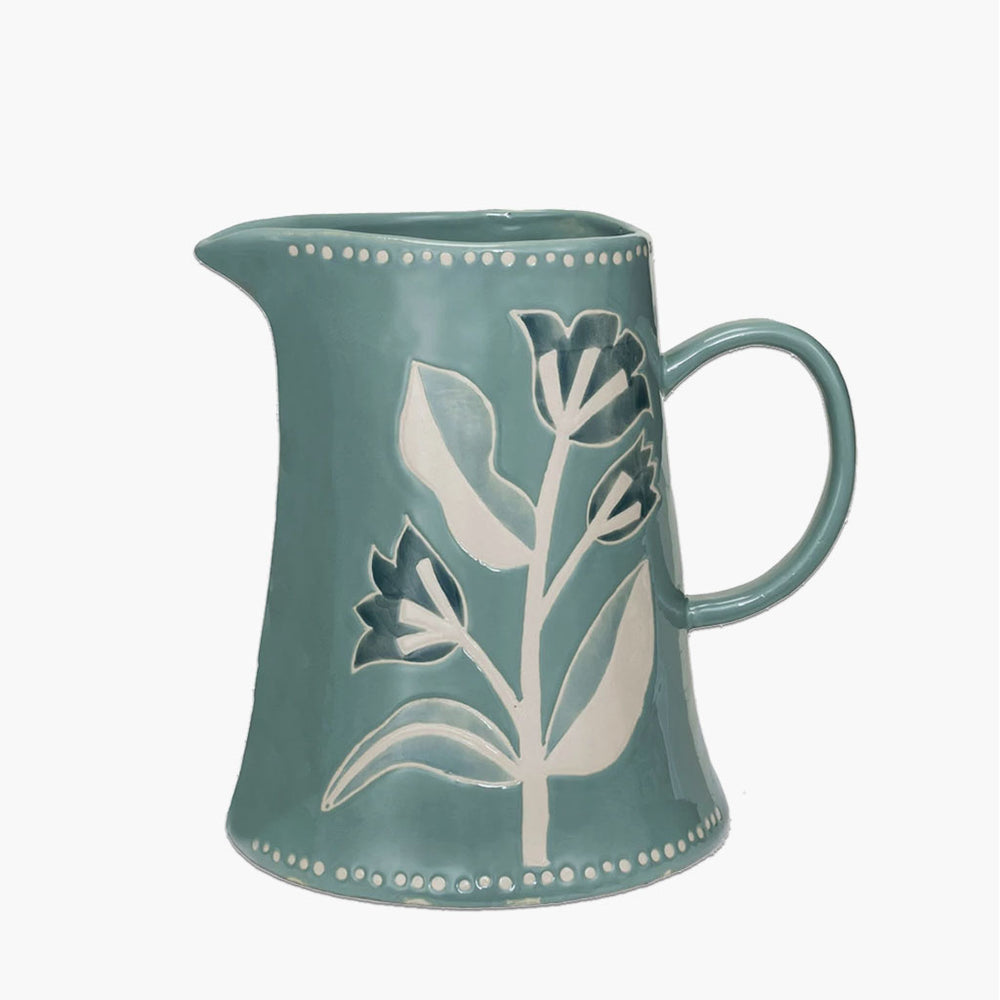 Stoneware Pitcher with Flowers