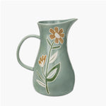 green hand painted flower pitcher