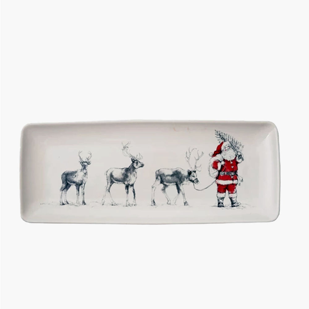 Santa Leading  Reindeer Platter - Rectangle