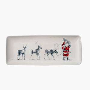 Santa Leading  Reindeer Platter - Rectangle