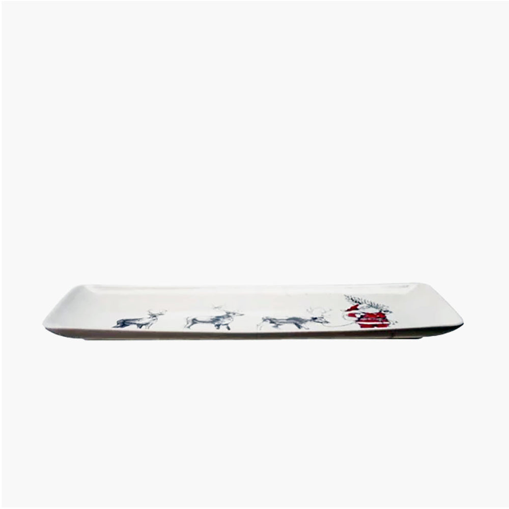 Santa Leading  Reindeer Platter - Rectangle