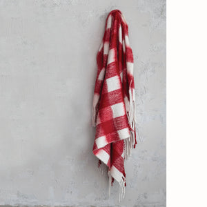 Red and White Plaid Throw Blanket