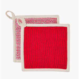 Woven Pot Holder Set - White/Red