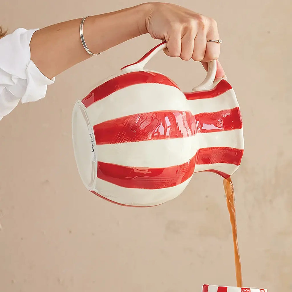 Red & Cream Striped Pitcher