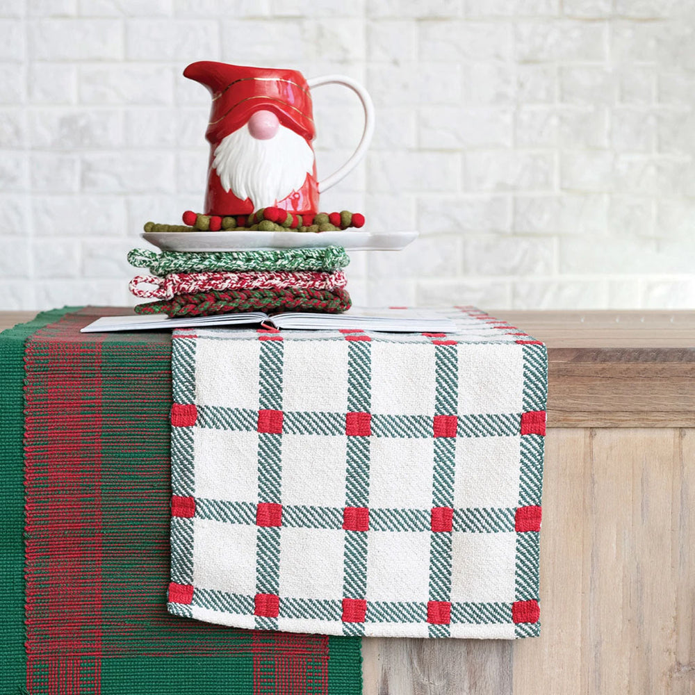 Embroidered Cotton Plaid Table Runner