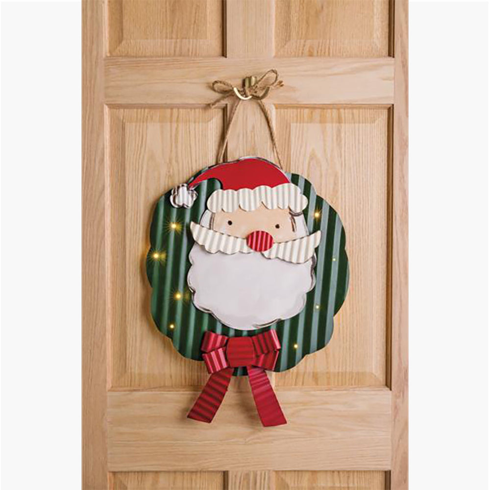 Light Up Santa Wreath Door Hanger