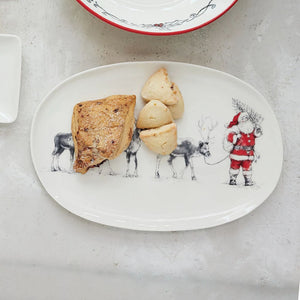 Santa Leading  Reindeer Platter - Oval