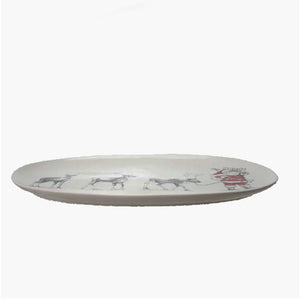 Santa Leading  Reindeer Platter - Oval