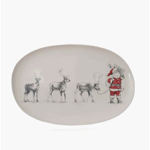 Santa Leading  Reindeer Platter - Oval