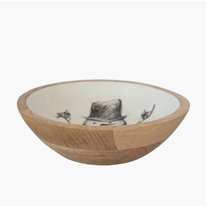 Enameled Wood Bowl with Snowman and Bird
