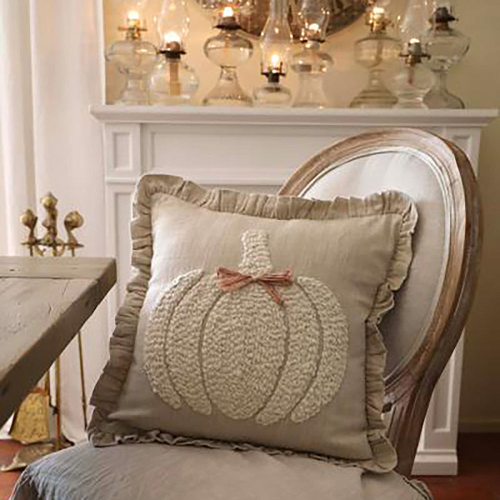 Embroidered Pumpkin Pillow - Square