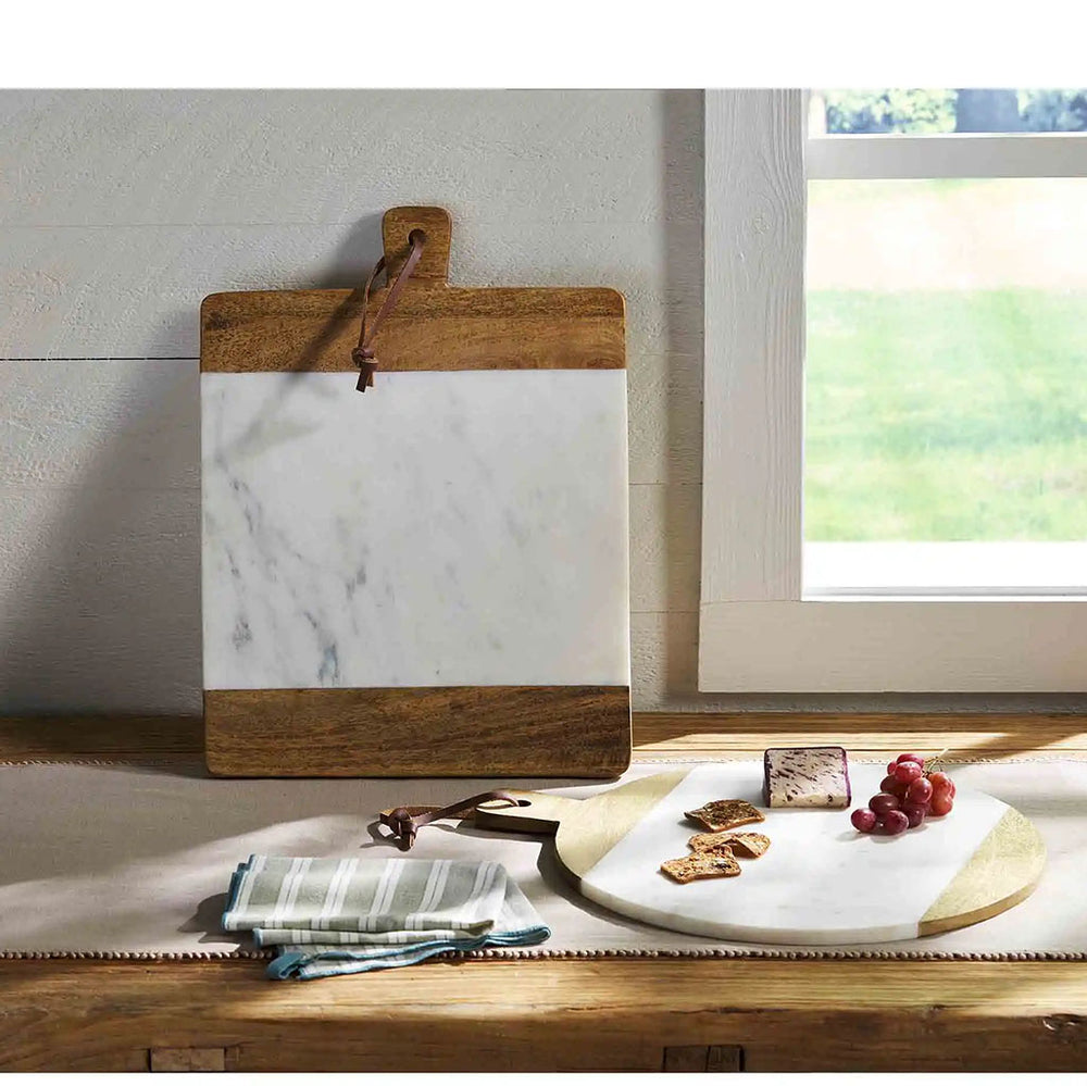 marble and wood serving board