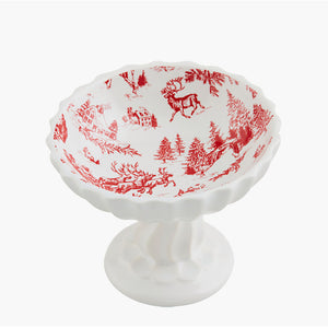 Toile Pedestal Candy Dish - Holiday Scene