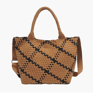 Medium Woven Tote - Sand and Black
