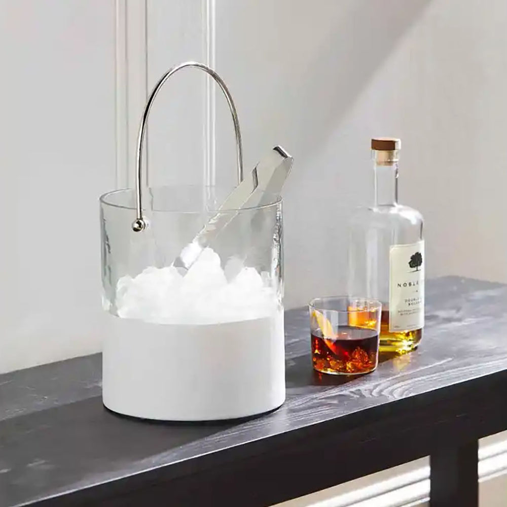 White Two-Tone Glass Ice Bucket