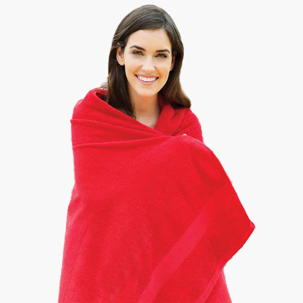 red bath sheet towel