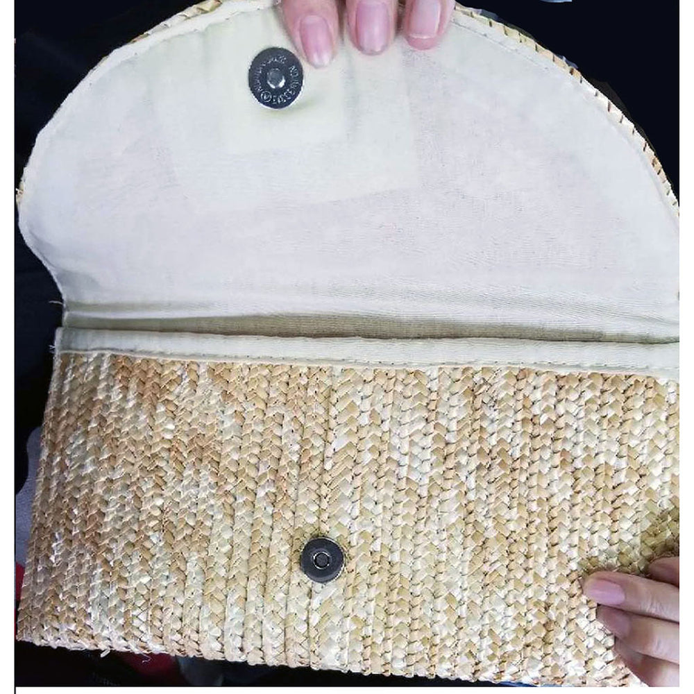 straw clutch purse with interchangeable bow