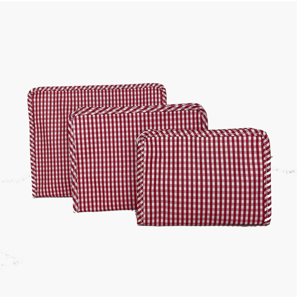 
            
                Load image into Gallery viewer, Gingham Cosmetic Bags - Red
            
        