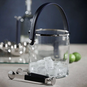 Glass, Nickle & Leather Ice Bucket
