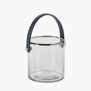 Glass, Nickle & Leather Ice Bucket