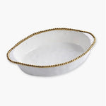 Oval Baking Dish With Gold Beaded Edge