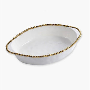 
            
                Load image into Gallery viewer, Oval Baking Dish With Gold Beaded Edge
            
        