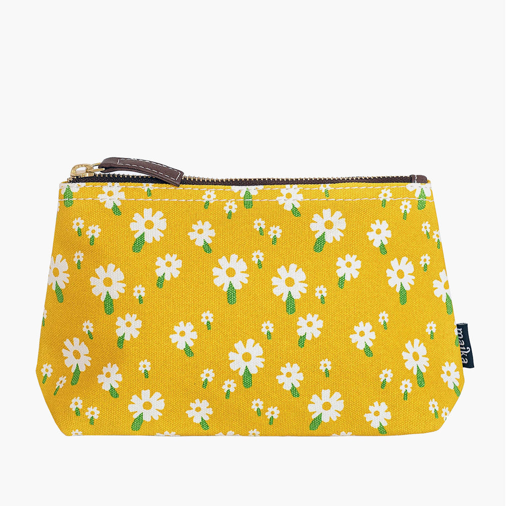 daisy cosmetic bag, daisy pouch, daisy clutch, flower cosmetic bag