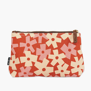 
            
                Load image into Gallery viewer, geometric cosmetic, canvas cosmetic, orange pouch, orange clutch, floral clutch
            
        