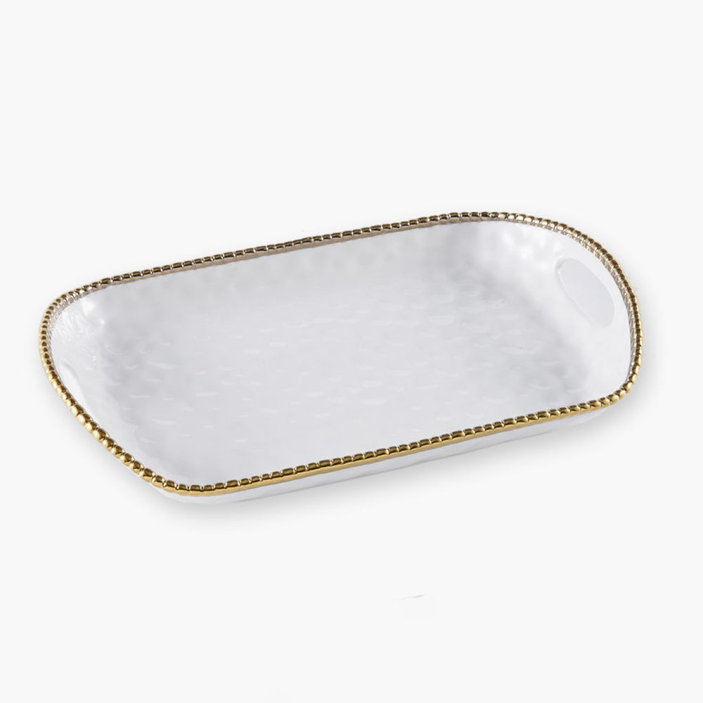 Rectangle Gold Trimmed Tray with Handles