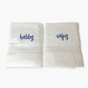 
            
                Load image into Gallery viewer, Hubby/Wifey Towel Set
            
        